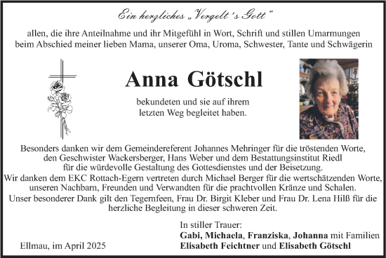 Traueranzeige von Anna Götschl von merkurtz