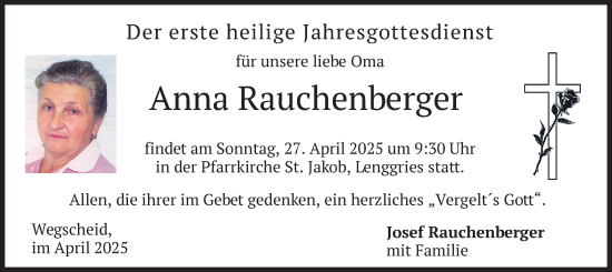 Traueranzeige von Anna Rauchenberger von merkurtz