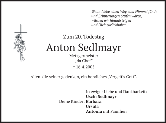 Traueranzeige von Anton Sedlmayr von merkurtz