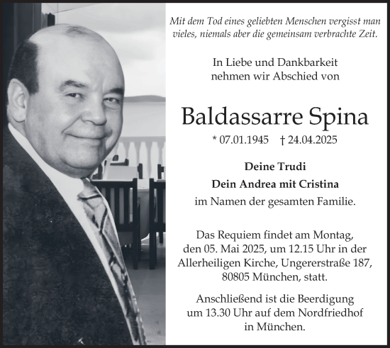 Traueranzeige von Baldassarre Spina von merkurtz
