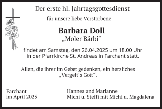 Traueranzeige von Barbara Doll von merkurtz