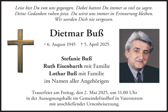 Traueranzeige von Dietmar Buß von merkurtz