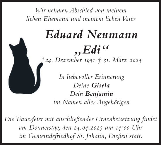 Traueranzeige von Eduard Neumann von merkurtz