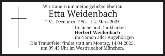 Traueranzeige von Etta Weidenbach von merkurtz