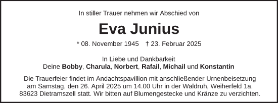 Traueranzeige von Eva Junius von merkurtz