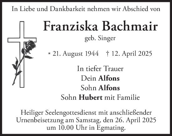 Traueranzeige von Franziska Bachmair von merkurtz