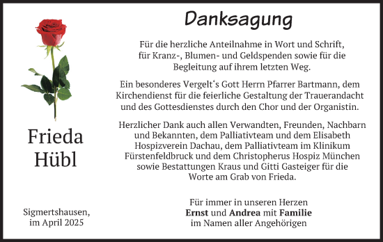 Traueranzeige von Frieda Hübl von merkurtz