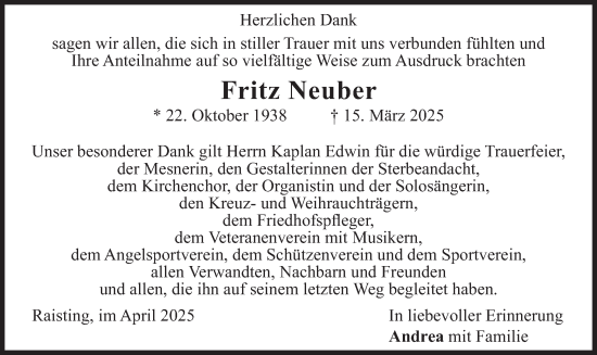 Traueranzeige von Fritz Neuber von merkurtz