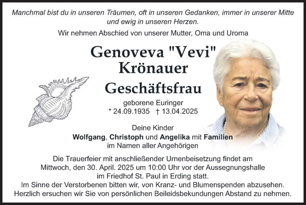  Traueranzeige für Genoveva Krönauer vom 26.04.2025 aus merkurtz