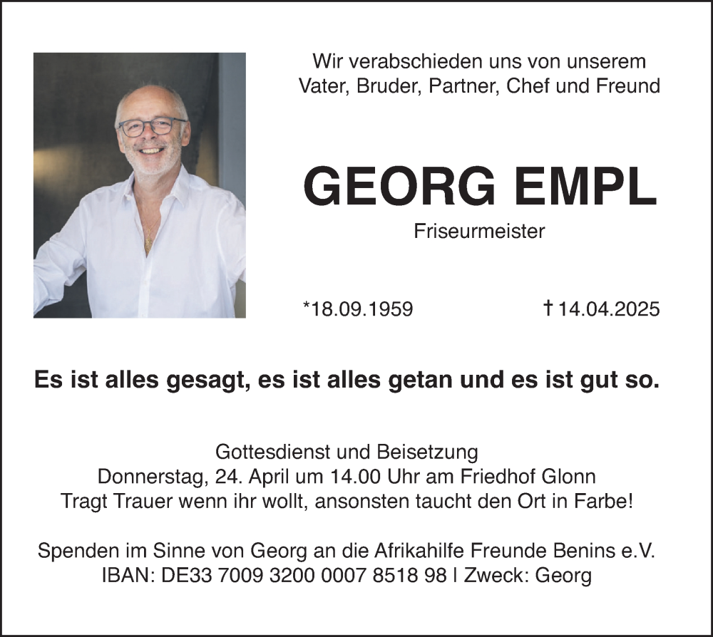  Traueranzeige für Georg Empl vom 19.04.2025 aus merkurtz