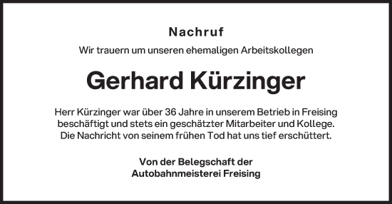 Traueranzeige von Gerhard Kürzinger von merkurtz