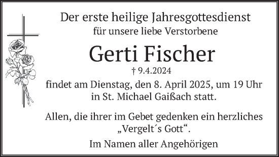 Traueranzeige von Gerti Fischer von merkurtz