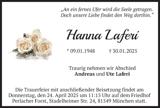 Traueranzeige von Hanna Laferi von merkurtz