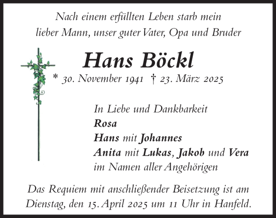 Traueranzeige von Hans Böckl von merkurtz