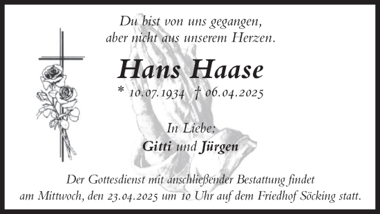 Traueranzeige von Hans Haase von merkurtz