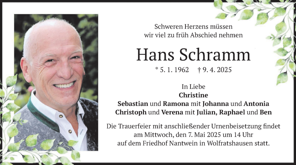  Traueranzeige für Hans Schramm vom 26.04.2025 aus merkurtz