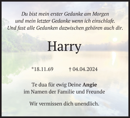 Traueranzeige von Harry  von merkurtz