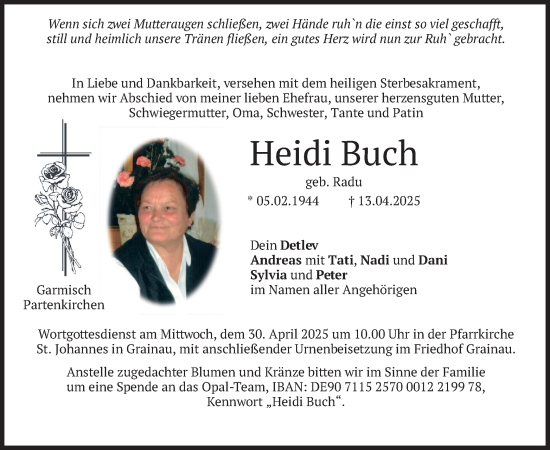 Traueranzeige von Heidi Buch von merkurtz