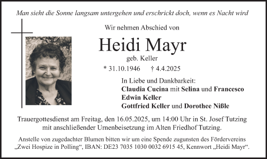 Traueranzeige von Heidi Mayr von merkurtz