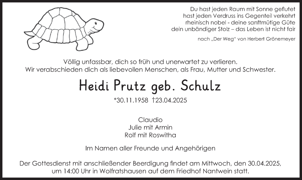  Traueranzeige für Heidi Prutz vom 26.04.2025 aus merkurtz
