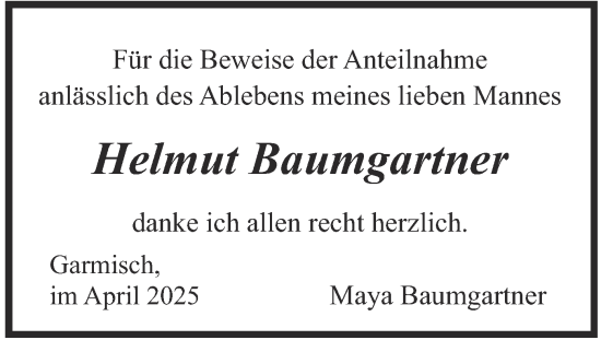Traueranzeige von Helmut Baumgartner von merkurtz