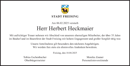 Traueranzeige von Herbert Heckmaier von merkurtz