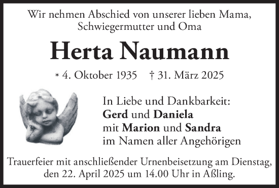 Traueranzeige von Herta Naumann von merkurtz