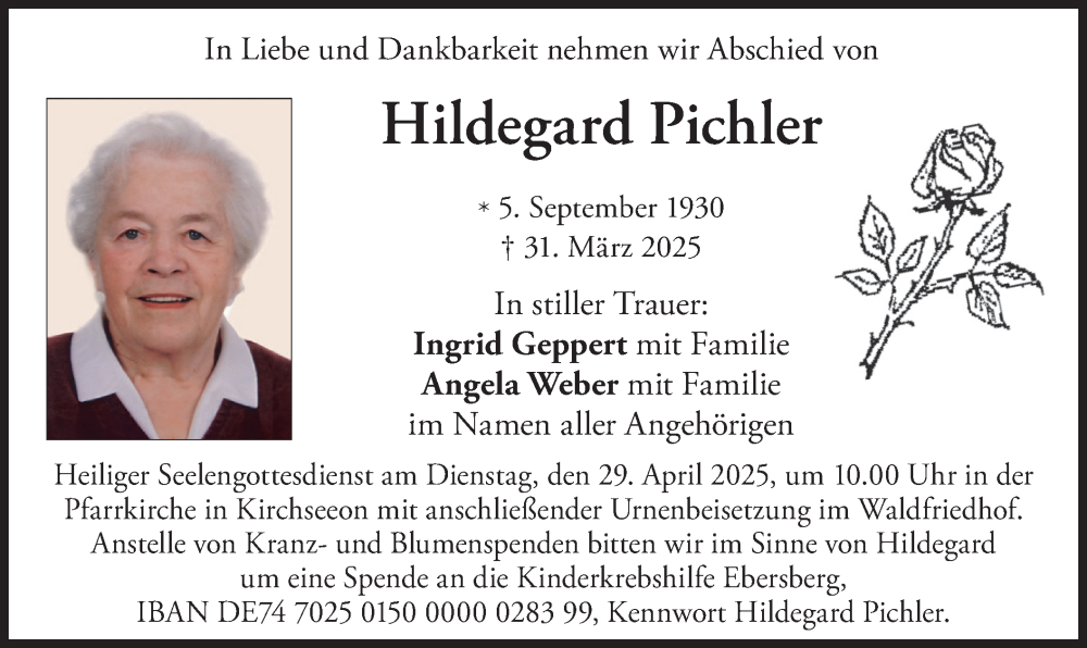  Traueranzeige für Hildegard Pichler vom 26.04.2025 aus merkurtz