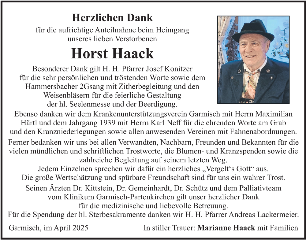  Traueranzeige für Horst Haack vom 12.04.2025 aus merkurtz