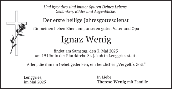 Traueranzeige von Ignaz Wenig von merkurtz