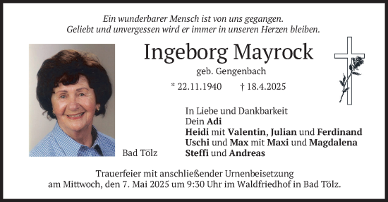 Traueranzeige von Ingeborg Mayrock von merkurtz