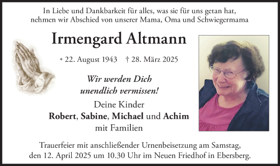 Traueranzeige von Irmengard Altmann von merkurtz