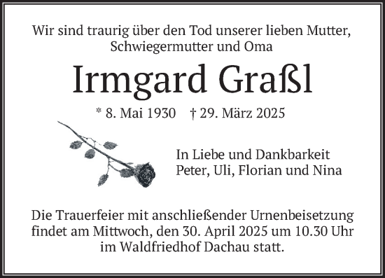 Traueranzeige von Irmgard Graßl von merkurtz