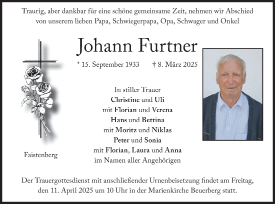 Traueranzeige von Johann Furtner von merkurtz
