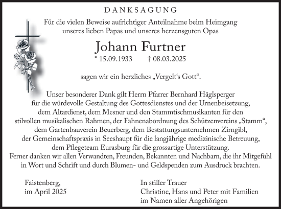 Traueranzeige von Johann Furtner von merkurtz