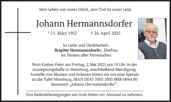Traueranzeige von jOHANN hERMANNSDORFER von merkurtz