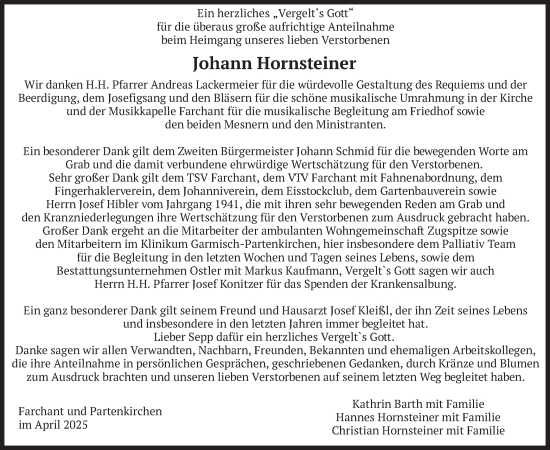 Traueranzeige von Johann Hornsteiner von merkurtz