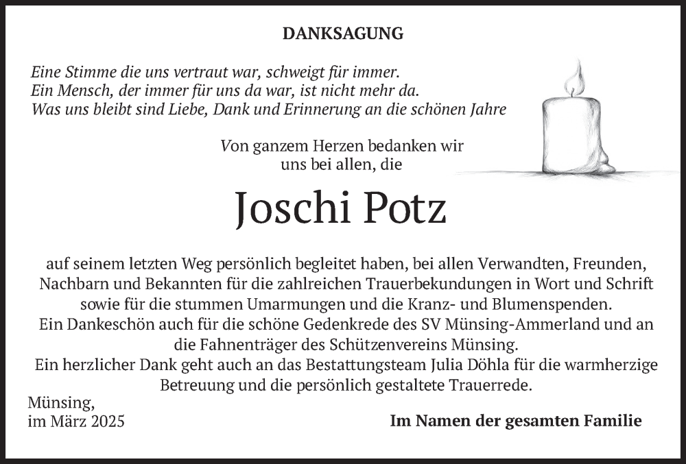  Traueranzeige für Joschi Potz vom 05.04.2025 aus merkurtz
