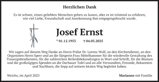 Traueranzeige von Josef Ernst von merkurtz