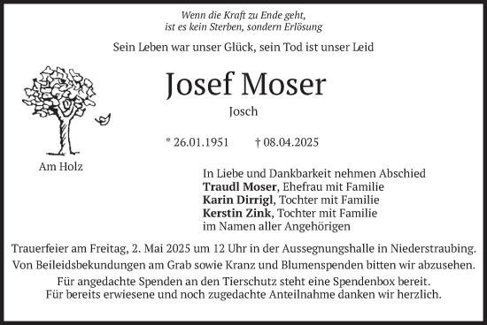 Traueranzeige von Josef Moser von merkurtz