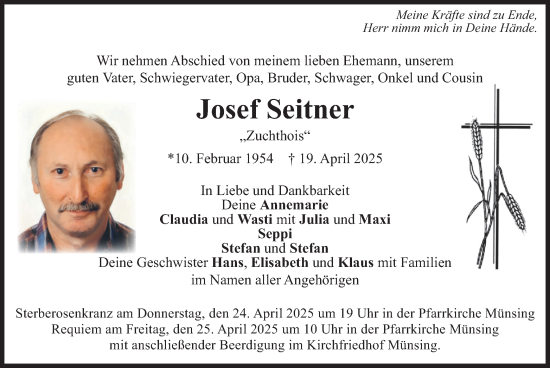 Traueranzeige von Josef Seitner von merkurtz
