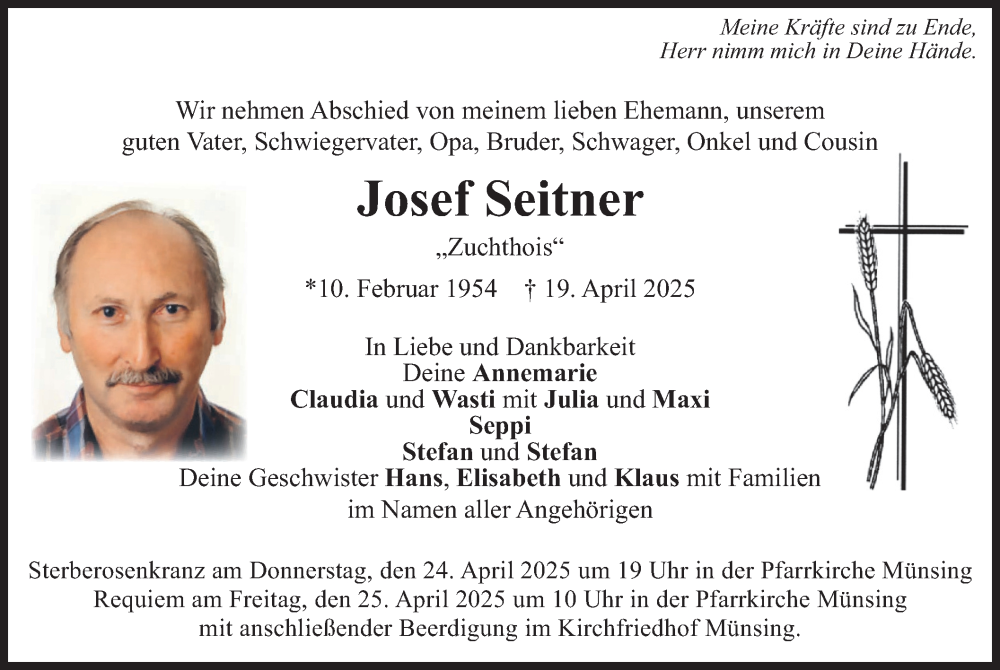  Traueranzeige für Josef Seitner vom 23.04.2025 aus merkurtz