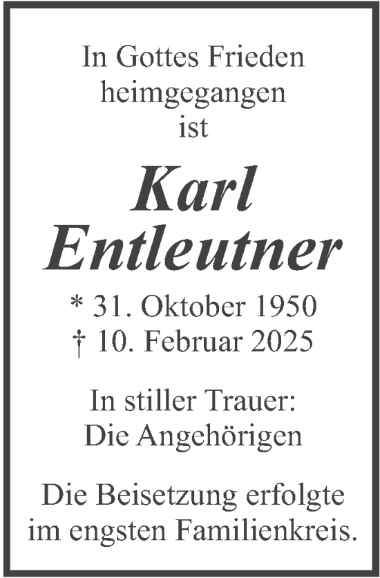 Traueranzeige von Karl Entleutner von merkurtz