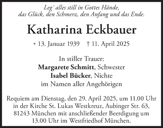 Traueranzeige von Katharina Eckbauer von merkurtz
