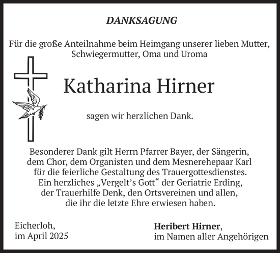 Traueranzeige von Katharina Hirner von merkurtz