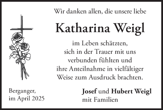 Traueranzeige von Katharina Weigl von merkurtz