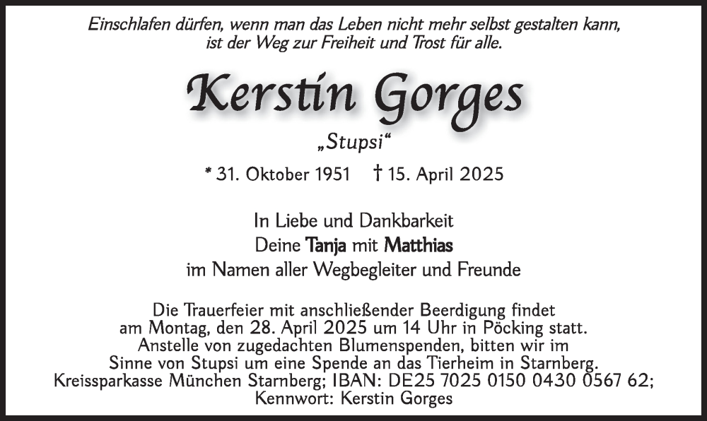  Traueranzeige für Kerstin Gorges vom 23.04.2025 aus merkurtz