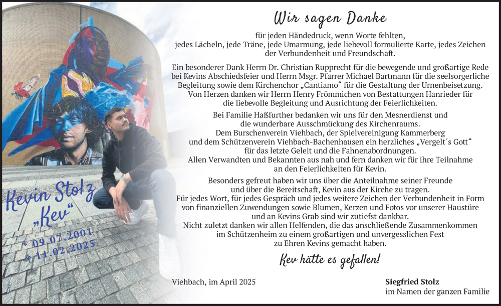  Traueranzeige für Kevin Stolz vom 05.04.2025 aus merkurtz