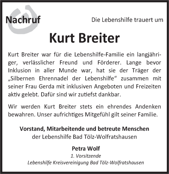 Traueranzeige von Kurt Breiter von merkurtz