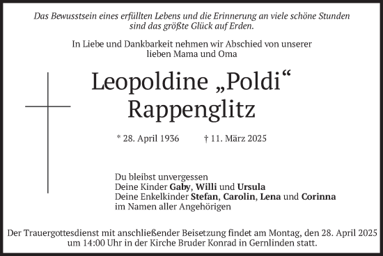 Traueranzeige von Leopoldine Rappenglitz von merkurtz
